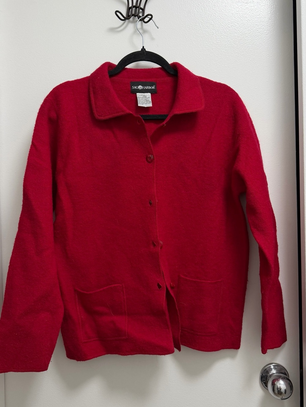 Sag Harbor Red Button-Front Women's Sweater 100% wool